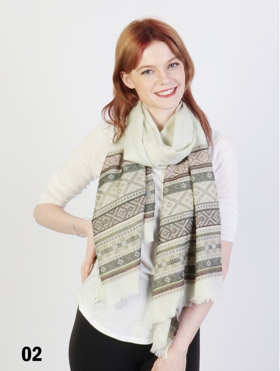 Abstract Printed Two-Tone Scarf W/ Fringe